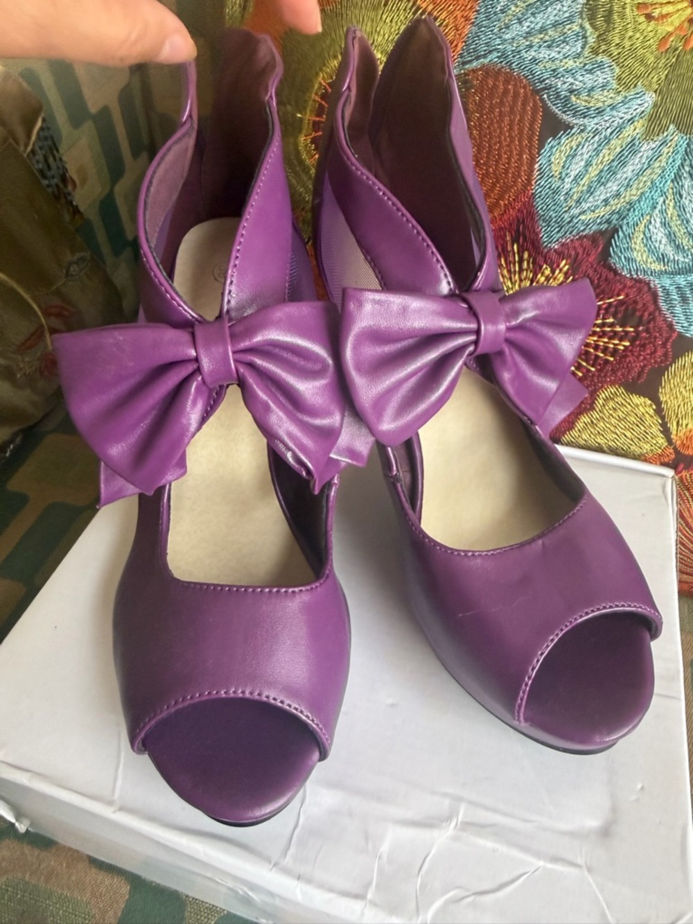 Purple Bow Peep-Toe Women’s Heels
